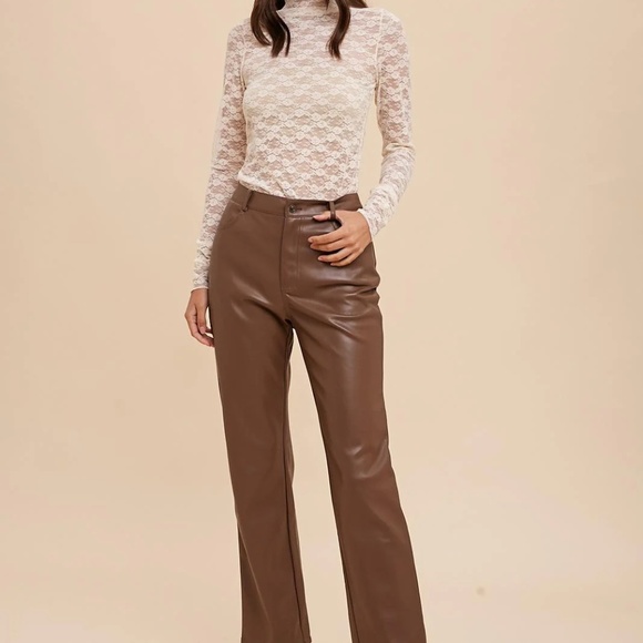 Straight Leg Vegan Leather Pants - Picture 1 of 6